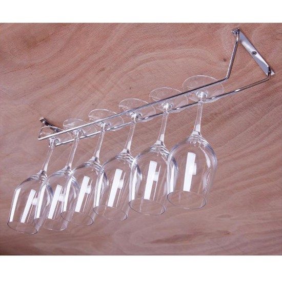 1 Pcs 1-5 Rows Stainless Steel Wall Mount Stemware Wine Glass Hanging Rack Holder Shelf 1 row with screws