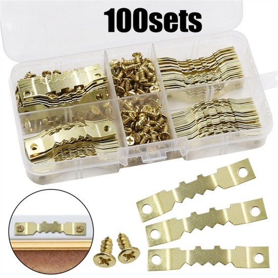 100pcs Double-sided Sawtooth Hook With Flat Head Screw Combination Set Straight Strip Frame Hanger Accessories (sawtooth hook screw set)