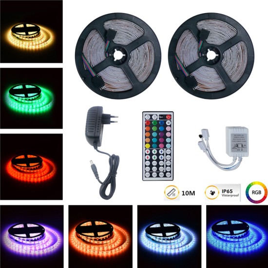 10M RGB LED Waterproof Strip Lights+44Keys Remote Control+Adapter U.S. regulations