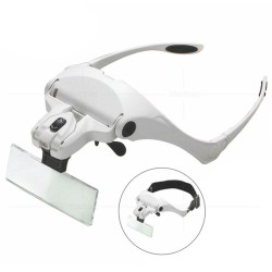 1.0X-3.5X 5 Lens Adjustable Magnifying Glass with Headband & 2 LED Lights Magnifier Jewelry Repair Tools white