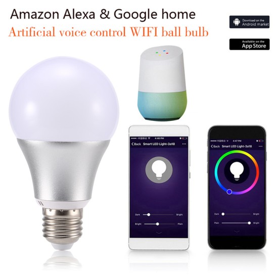 11W Smart Wifi Light Alexa&Google Home Voice Control LED Ball Bulb