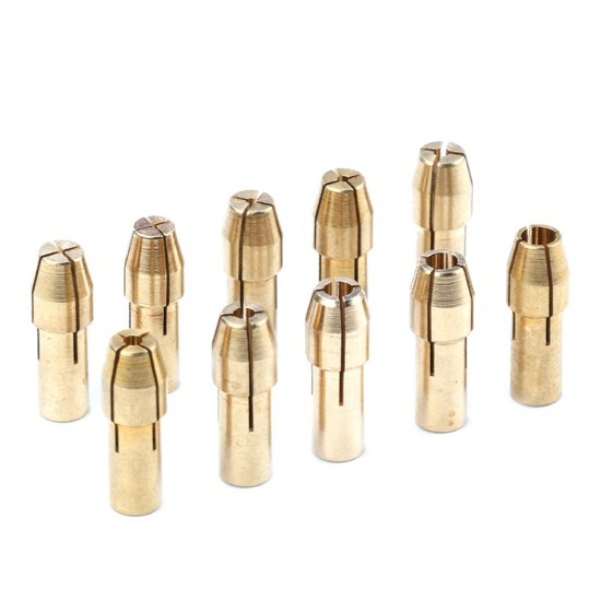 11pcs Brass Collets and Nut Set 0.5-3.2mm Electric Grinding Four-lobe Copper Chuck 4.8mm Shank