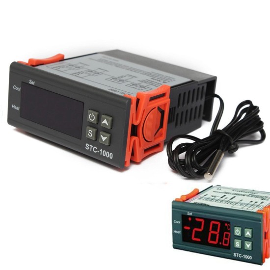 12V/24V/110V/220V STC-1000 Digital Temperature Controller Thermostat NTC K Gray Orange 220V