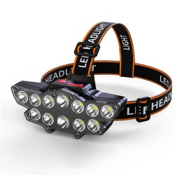 12led Headlamp Waterproof Flashlight Rechargeable Head-mounted Torch Outdoor Night Fishing Headlight Black