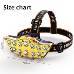 12led Headlamp Waterproof Flashlight Rechargeable Head-mounted Torch Outdoor Night Fishing Headlight Golden
