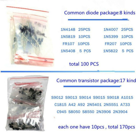 1390pcs Electronic  Component  Kit Led Diodes Triode Ceramic Capacitors Electrolytic Capacitor Package Boxed
