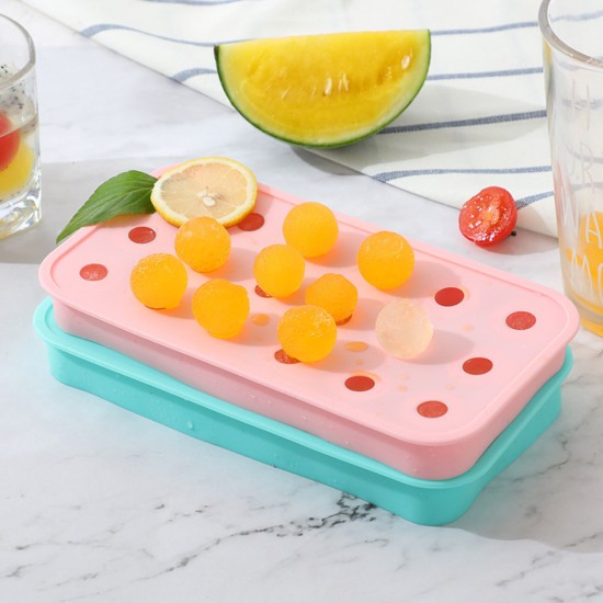 18 Grids Ice Cream Mold Silica Gel Ice Box Kitchen Bar Homemade Ice Hockey Ball Moulds 17mm water drop blue + dropper