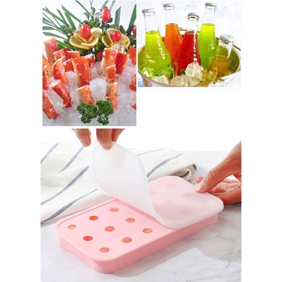 18 Grids Ice Cream Mold Silica Gel Ice Box Kitchen Bar Homemade Ice Hockey Ball Moulds 17mm waterdrop pink + dropper