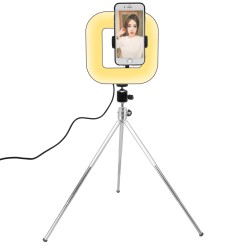18cm Dimmable LED Square Light with Tripod Phone Fill Light Portable Clip-on for Selfie Live Broadcast Girl Makes up black