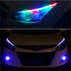 2 Pcs RGB LED Car Styling General Daytime Running Lights Strip Ultra-thin Dual-color Light Guide Bar For Headlight Accessories As shown