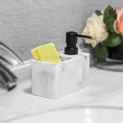 2-in-1 Kitchen Soap Dispenser Hand Sanitizer Bottle Organizer with Sponge Holder Kitchen Bathroom Accessories White