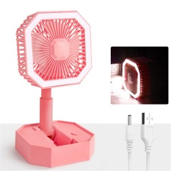 2-in-1 Mini Cooling Fan with Led Light Portable Foldable Adjustable Height Angle Usb Rechargeable Pink