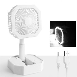 2-in-1 Mini Cooling Fan with Led Light Portable Foldable Adjustable Height Angle Usb Rechargeable White