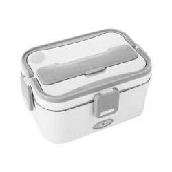 2-in-1 Portable Electric Heated Lunch Boxes 1.8L Stainless Steel Food Warmer with Cutlery for Home Office White US plug