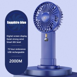 2000mA Mini Handheld Fan Portable Led Display USB Charging Large Wind Small Fan for Summer Outdoor Sport Starry Blue