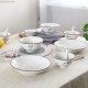 22Pcs/Set Simple Pattern Stackable Ceramic Tableware Bowl Plate Chopsticks Spoon Set