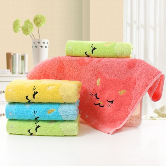 25X50CM Embroidery Musical Note Cat Towel Water-absorbing Bathroom Towel - Pink