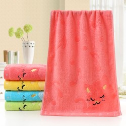 25X50CM Embroidery Musical Note Cat Towel Water-absorbing Bathroom Towel - Pink
