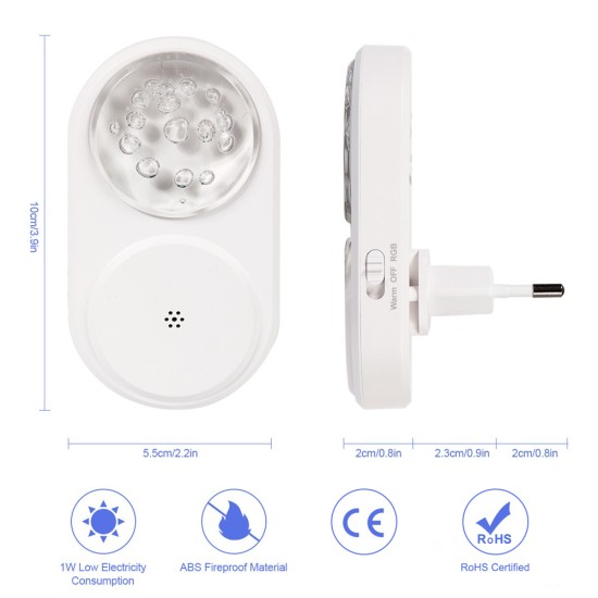2pcs Led Mini Night Light 1W RGB Colorful Adjustable Atmosphere Lamp with Motion Sensor for Bedroom Bathroom US Plug