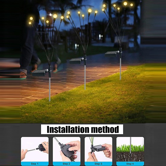 2pcs Led Solar Powered Firefly Lights Starburst Swaying Garden Light Outdoor IP65 Waterproof Decorative Lamp Colorful