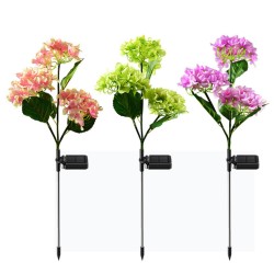 2pcs Solar Hydrangea Flower Light 3 Heads Lawn Lamps with Stake for Outdoor Garden Patio Country Decoration White