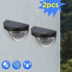 2pcs Solar Semi-circular Wall Light 6LED Waterproof for Stair Outdoor Fence Porch Garden Black Shell Cold White