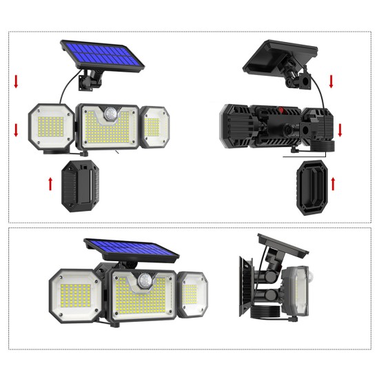 3 Heads Solar Lights Outdoor IP65 Waterproof Energy Saving  3 Mode Infrared Motion Sensor Wall Lamp 226LED