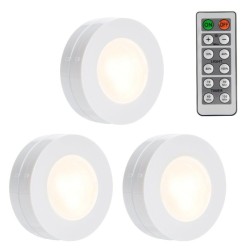 3 Packed LED Puck Lights Remote Controlled Closet Lights Super Bright Round Shape Battery Powered Dimmable Light