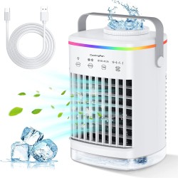 3-in-1 Evaporative Air Conditioner Fan Air Cooler with 4 Speeds Led Light 2 Cool Mist 2-8h Timer Cooling Fan White
