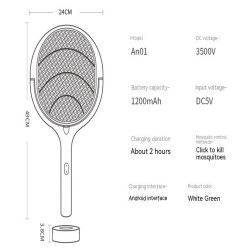 3500v 5-in-1 Mosquito Killer Lamp USB Rechargeable Adjustable Angle Mosquito Swatter Electric Zapper White