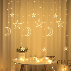 3.5m Star  Moon  Curtain  Light Led Waterproof Decorative Light String For Indoor Outdoor Bedroom Kitchens Terraces 220v With Tail Plug Eu Plug Warm color