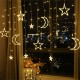 3.5m Star  Moon  Curtain  Light Led Waterproof Decorative Light String For Indoor Outdoor Bedroom Kitchens Terraces 220v With Tail Plug Eu Plug Warm color