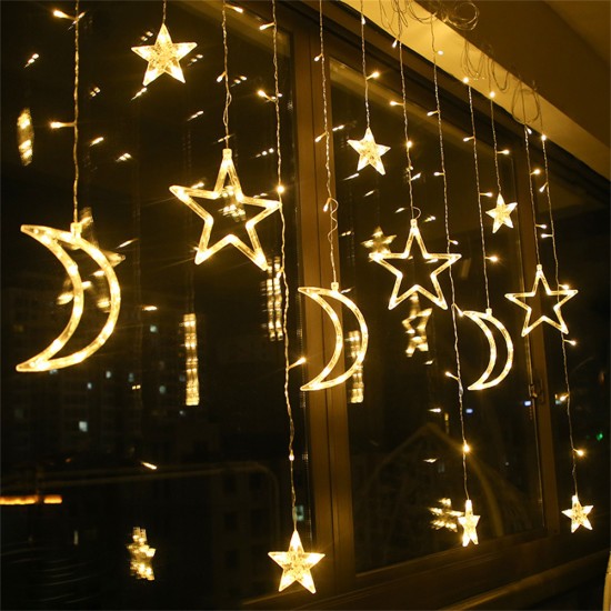 3.5m Star  Moon  Curtain  Light Led Waterproof Decorative Light String For Indoor Outdoor Bedroom Kitchens Terraces 220v With Tail Plug Eu Plug Colorful