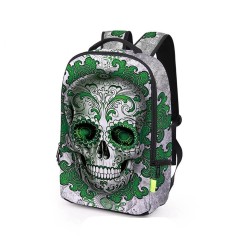 3D Creative Printed Graffiti Green Skull Pattern Men And Women Rucksack Travel Satchel Backpack - Green