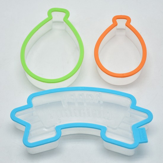 3Pcs/Pack Balloon Happy Birthday Cutter Mold Plastic Biscuit Mould Fondant Cake Decoration Baking Mold 35g