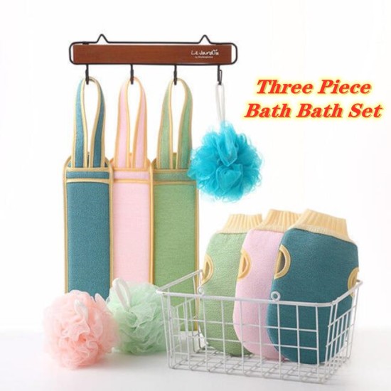 3pcs Adults wash towel Cleaning the back Bath towel bar+ Bath Sponge+ bath gloves Dead Skin Removal matcha