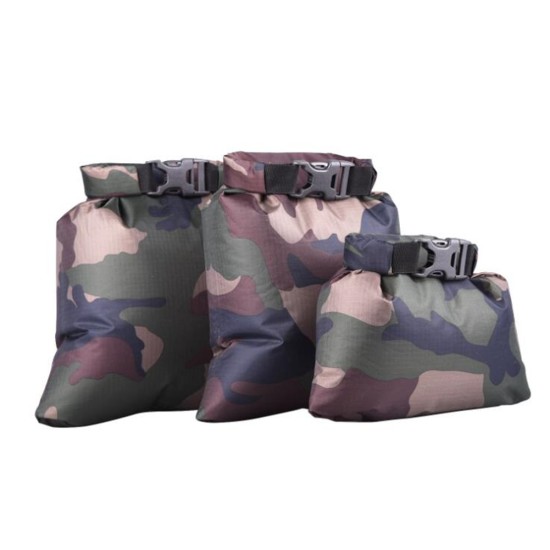 3pcs/set Coated Waterproof Dry Bag Storage Pouch Rafting Canoeing Boating Dry Bag Military camouflage_1.5L 2.5L 3.5L