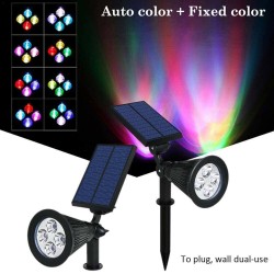 4 Led Solar Rgb Spot Lights Color Changing IP65 Waterproof Wall Lamp Spotlight
