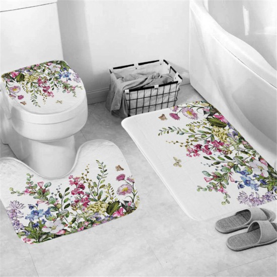 4Pcs/Set Shower Curtain 180*180cm Non-Slip Rug Toilet Lid Cover Bath Mat for Bathroom yul-2166
