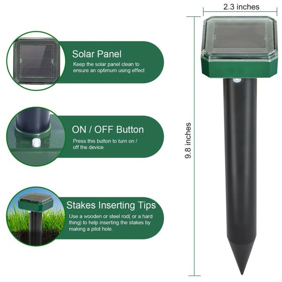 4pcs Solar Mouse Repeller Ultrasonic Outdoor Built-in Buzzer Vibrating Electronic Led Farm Snake Repellent Square