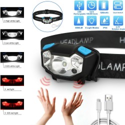 5000lm Led Headlight 5 Modes Ipx4 Waterproof USB Rechargeable Lamp Flashlight Black