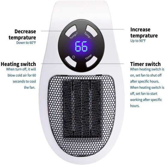 500w Portable Electric Heater Led Display Remote Control Household Radiator Warmer Machine with Timer UK Plug