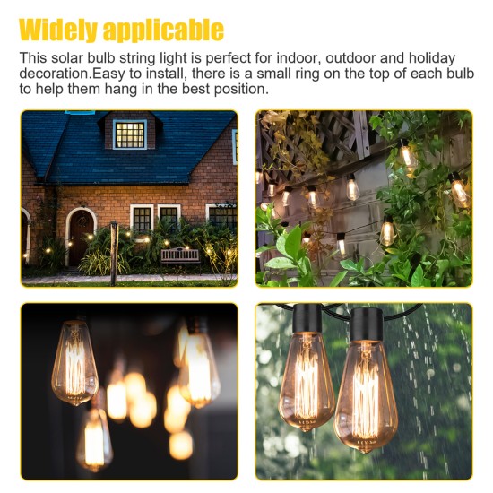 5m Solar 20 Led String Lights 8 Modes Outdoor IP43 Waterproof Edison Light Bulb
