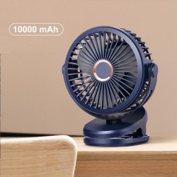 6 Inches 10000mah Clip-on Fan 3 Speeds 4 Modes 360 Degree Rotation Portable Silent Usb Rechargeable Navy Blue