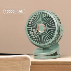 6 Inches 10000mah Clip-on Fan 3 Speeds 4 Modes 360 Degree Rotation Portable Silent Usb Rechargeable Green