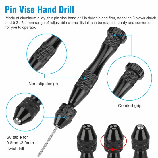 60pcs Precision Pin Vise Micro Drill Bits Hand Twist Drill Bits Set Rotary Tools Kit for Diy Assembling Electronics
