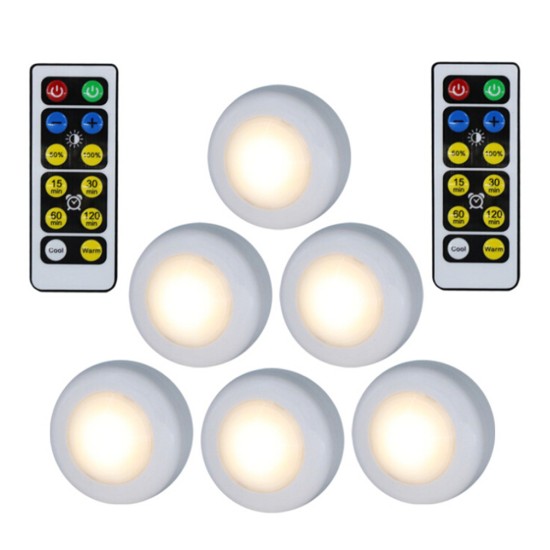 6Pcs LED 2 Colors Remote Control Cabinet Lamp Decoration Light for Home Hotel white light + warm white light