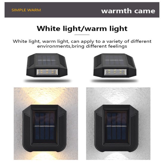 6led Solar  Wall  Lamp Powerful 600 Mah 3.7v Rechargeable Lithium Battery Up And Down Lighting Outdoor Garden Decoration Light Warm light