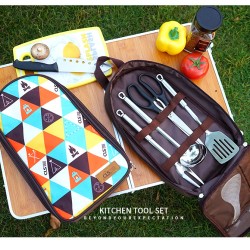 7 PCs Camping Kitchen Utensil Set Camp Cookware Utensils Organizer Travel Kit  Triangle Pattern