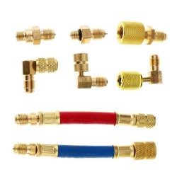 8pcs Car Air Conditioner Refrigeration R134A R12 Converting Adapter Hose Set Kits Air Condition Adapters Connector Hose Blue+red